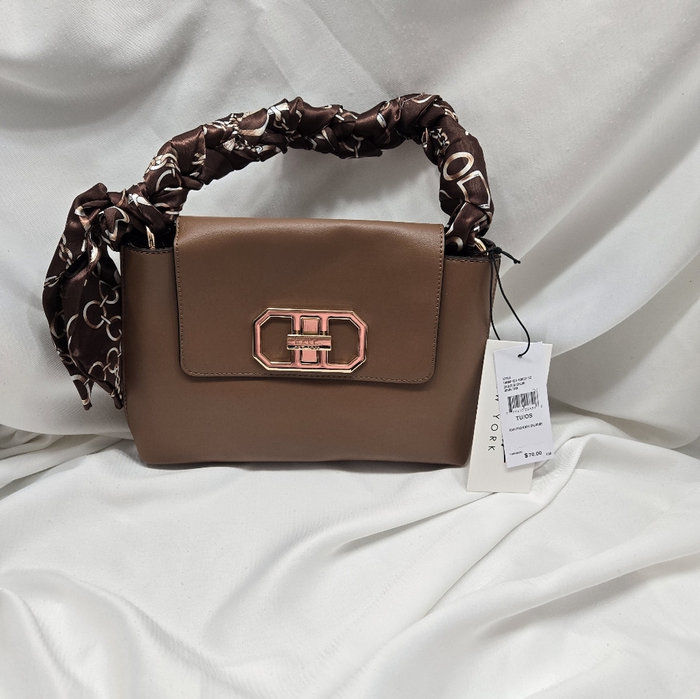 NWT Brown Top-Handle Shoulder Bag with Scarf Accent